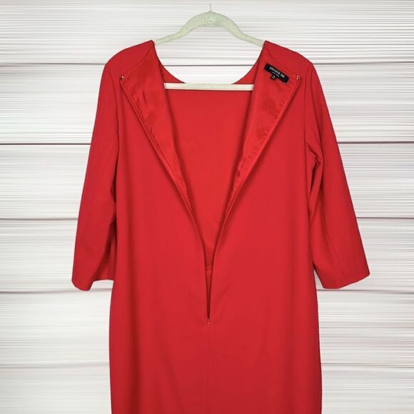 Lafayette 148 New York Red Wool Draped Shift Dress 3/4 Sleeves Round Neck US10 - Picture 8 of 14